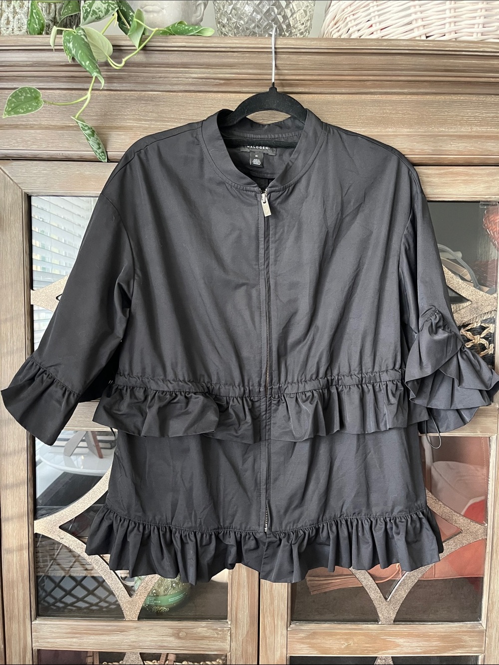 Halogen Black Ruffle-Trim Utility Jacket